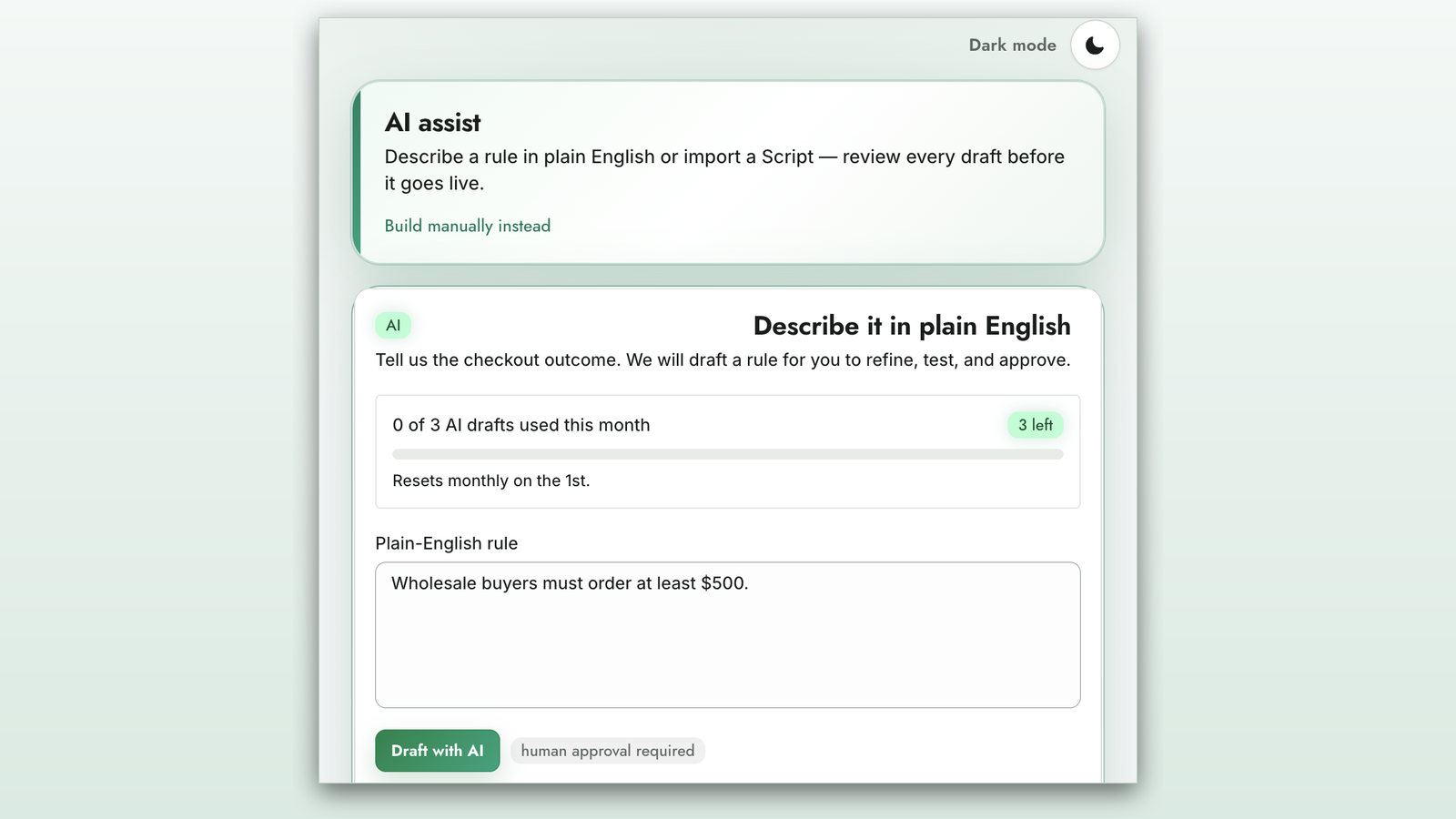 Checkout AI: B2B Checkout — managing published checkout rules